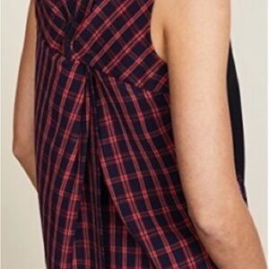 3.1 Phillip Lim Navy and Red Plaid Sleeveless Top with Back Knot
